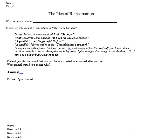 Reincarnation Paper Reincarnation Activity | Miss Donnelly's Daily Apple